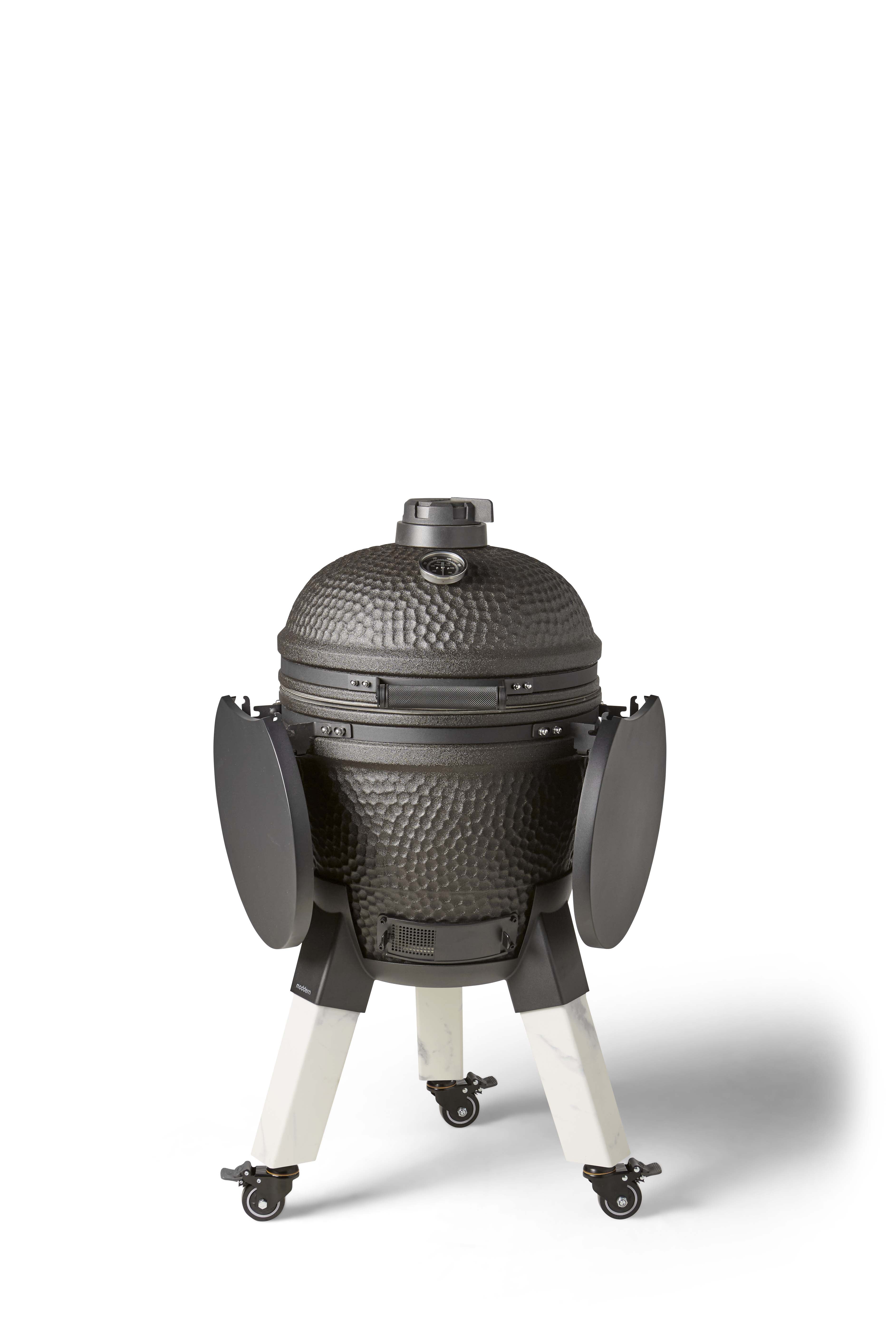 Kamado Moddern Special black, incl zijtafeltjes, aluminium marmerlook poten én wieltjes