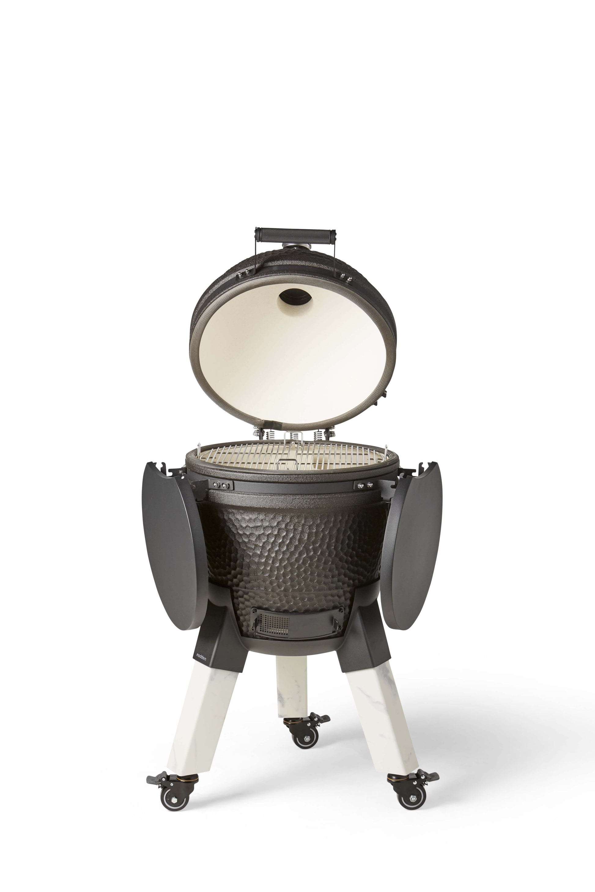 Kamado Moddern Special black, incl zijtafeltjes, aluminium marmerlook poten én wieltjes