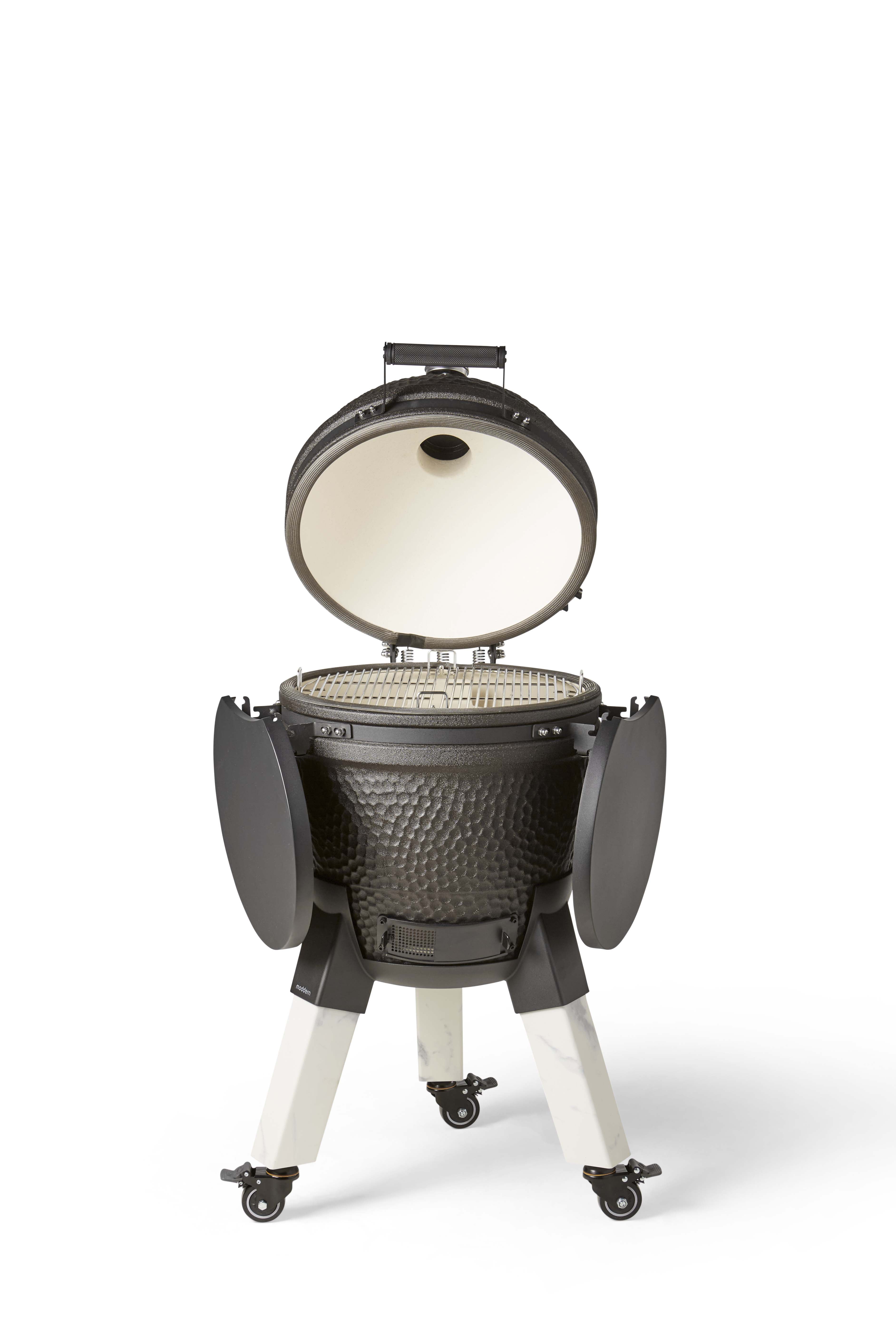Kamado Moddern Special black, incl zijtafeltjes, aluminium marmerlook poten én wieltjes