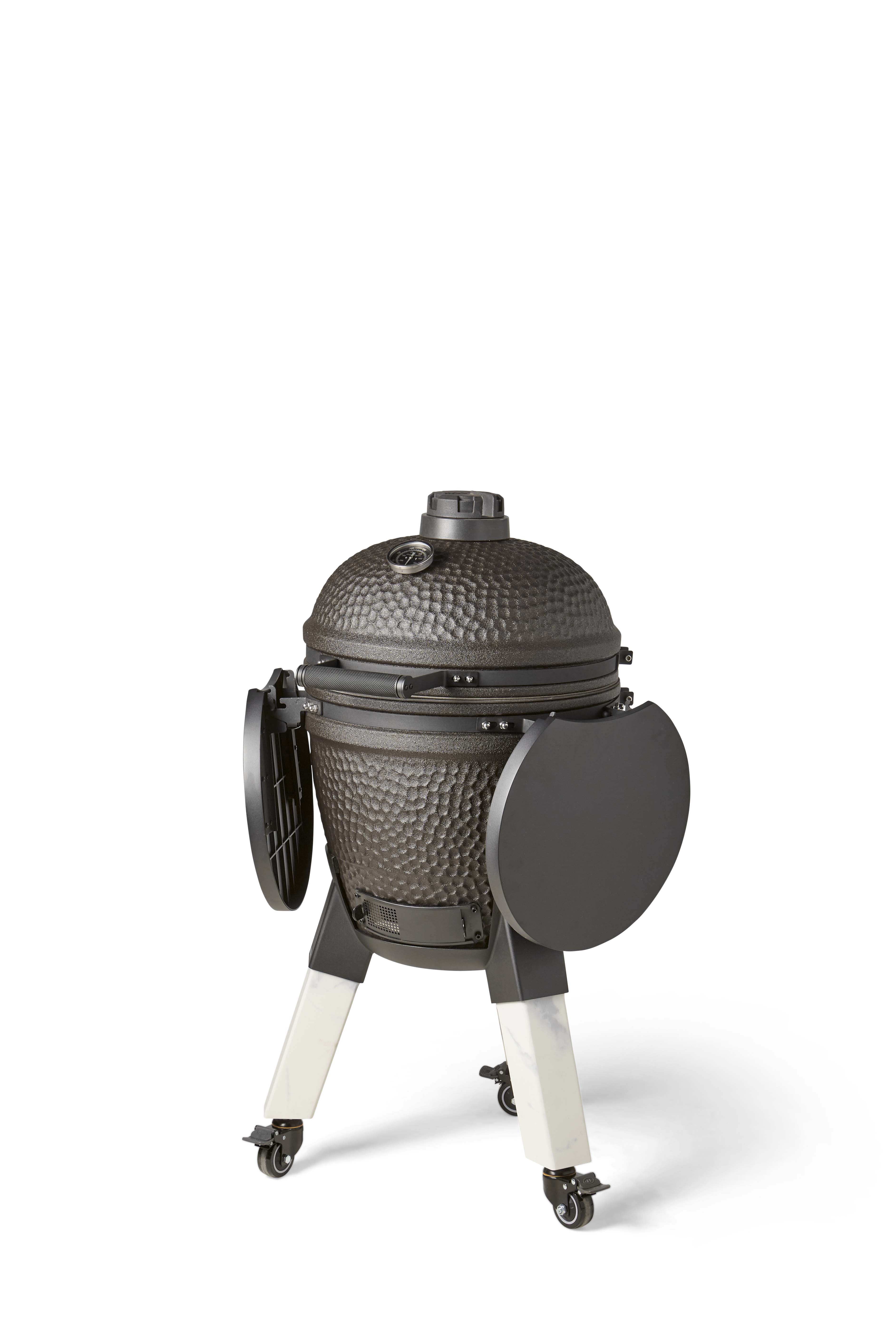 Kamado Moddern Special black, incl zijtafeltjes, aluminium marmerlook poten én wieltjes