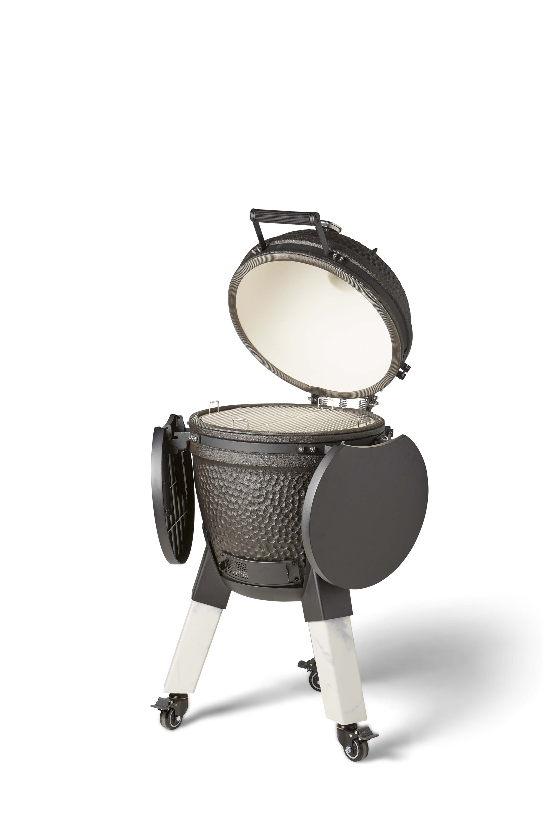 Kamado Moddern Special black, incl zijtafeltjes, aluminium marmerlook poten én wieltjes