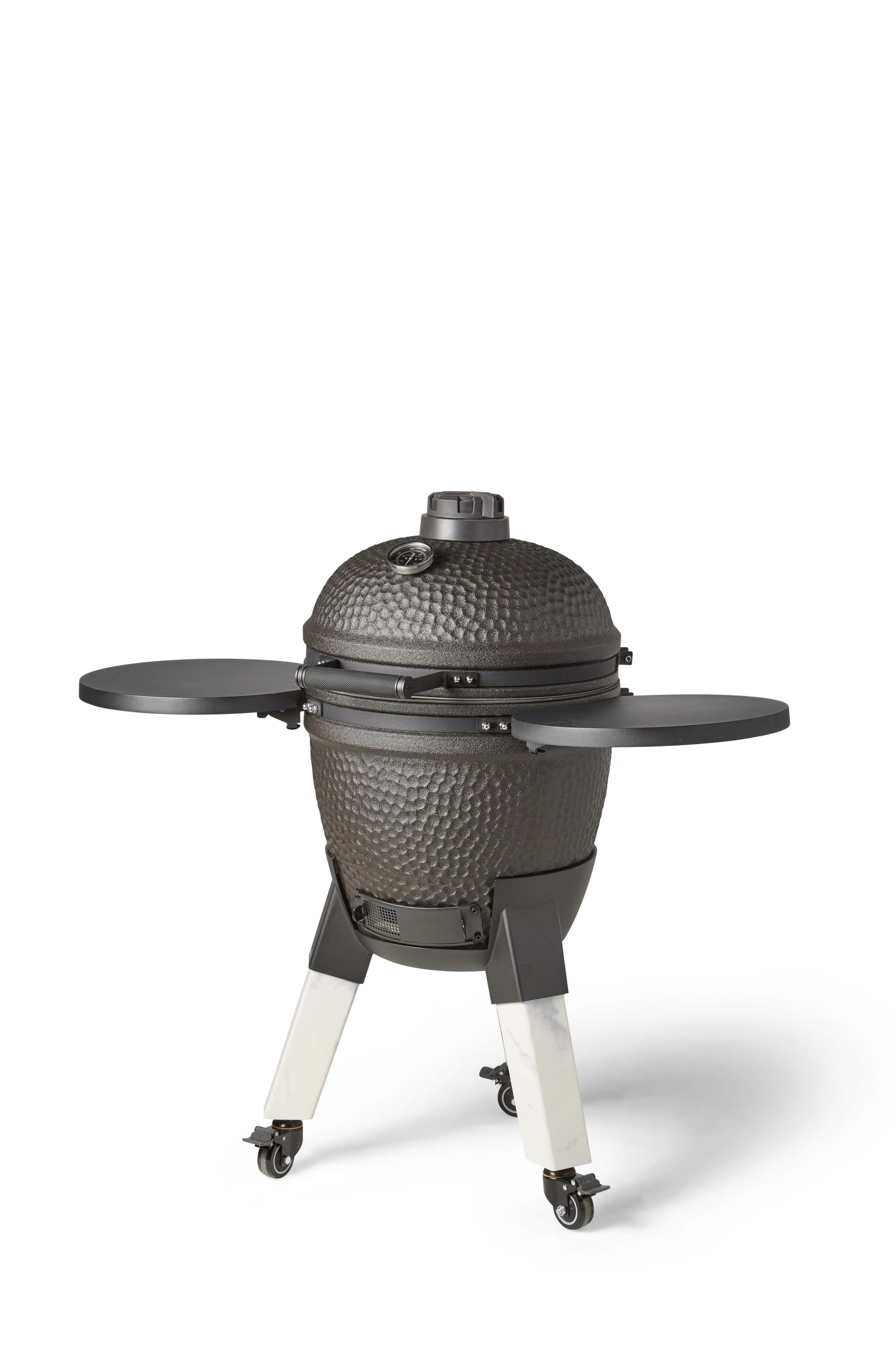 Kamado Moddern Special black, incl zijtafeltjes, aluminium marmerlook poten én wieltjes