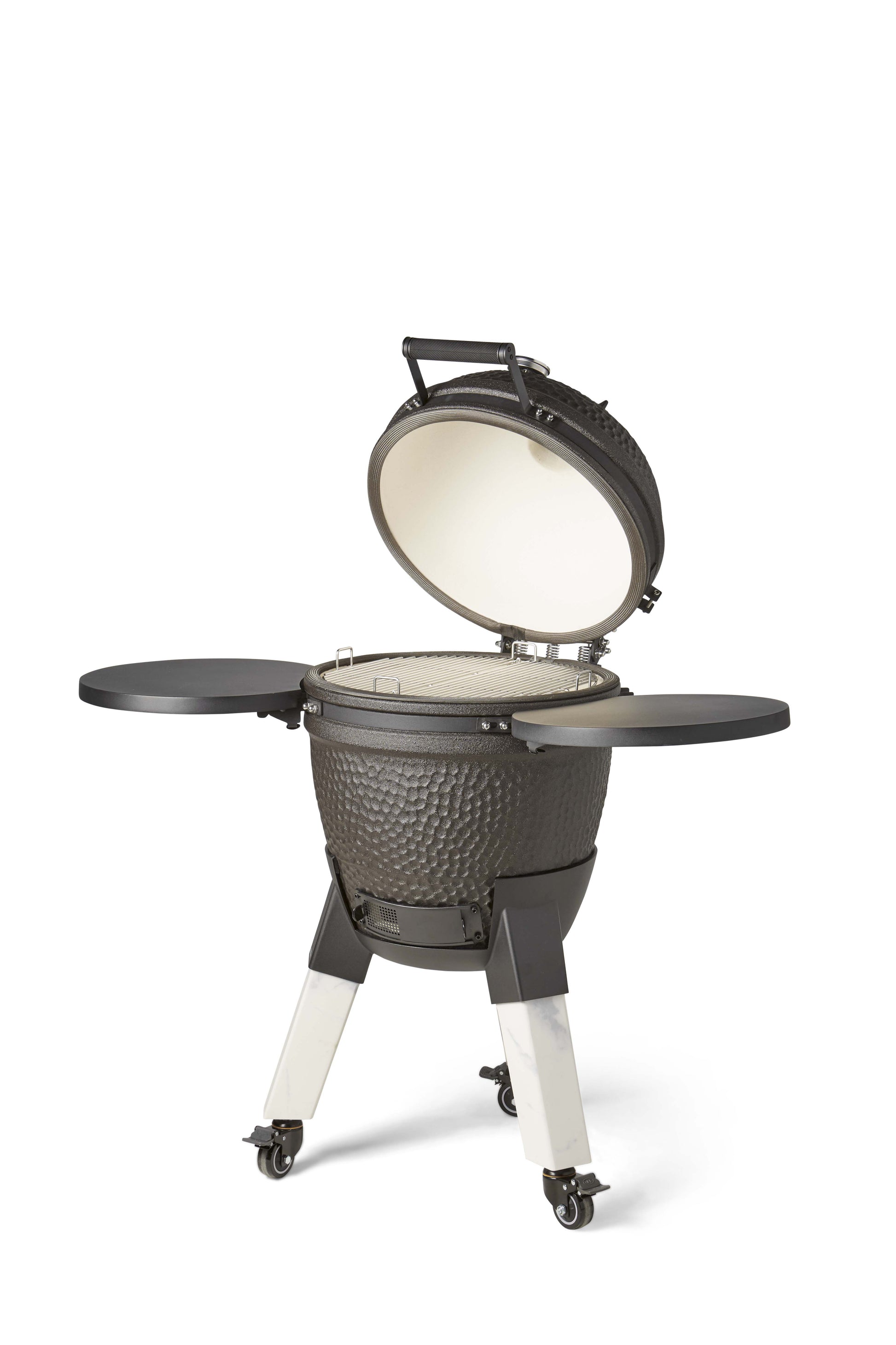 Kamado Moddern Special black, incl zijtafeltjes, aluminium marmerlook poten én wieltjes