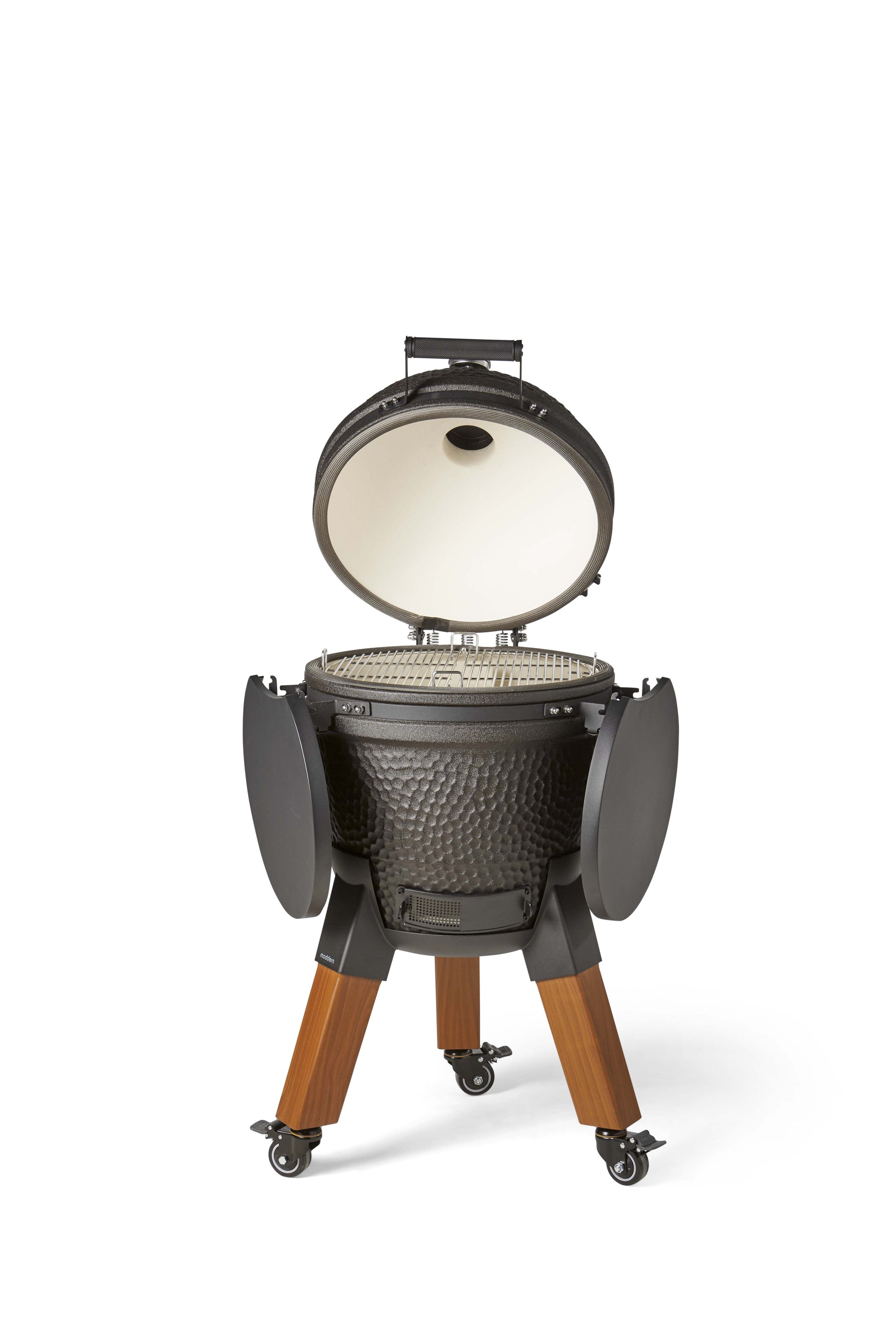 Kamado Moddern Special black, incl zijtafeltjes, aluminium houtlook poten én wieltjes