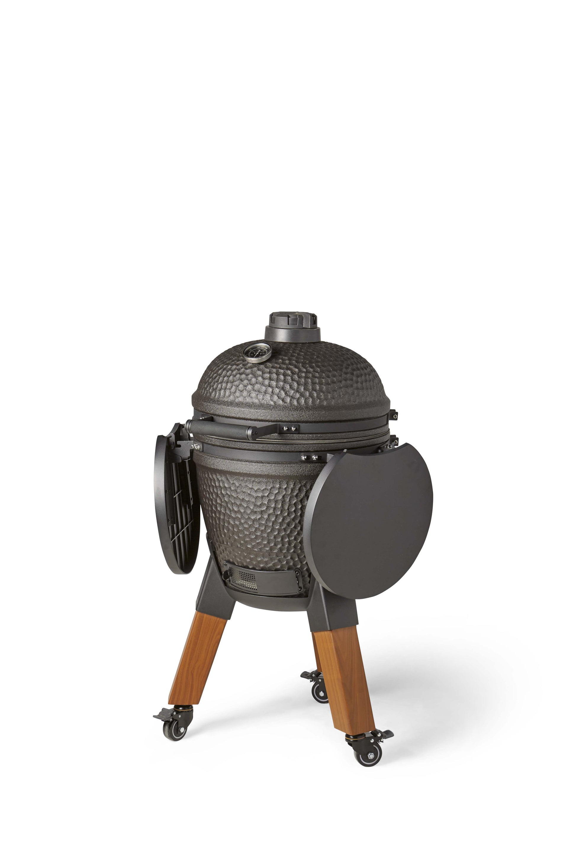 Kamado Moddern Special black, incl zijtafeltjes, aluminium houtlook poten én wieltjes