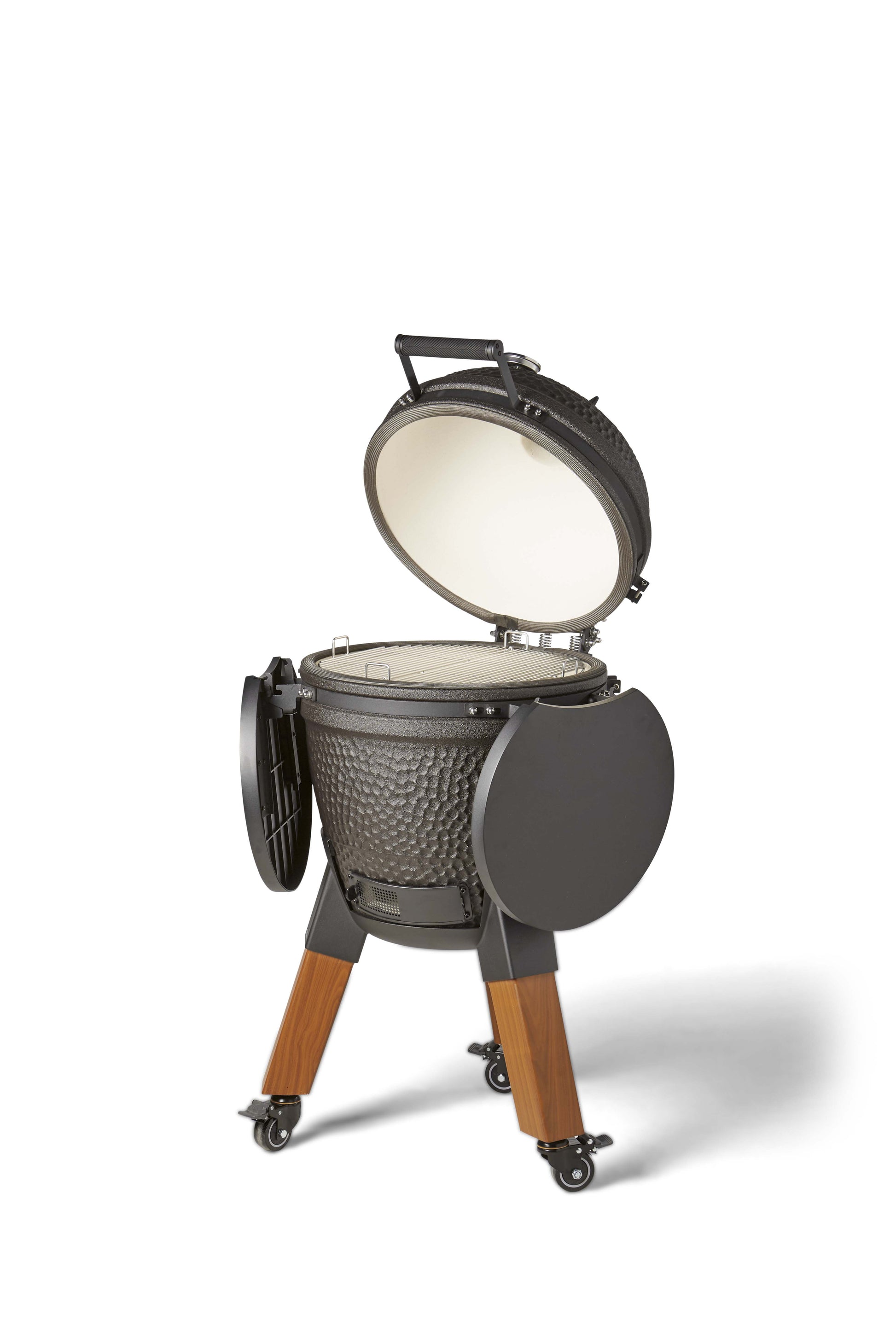 Kamado Moddern Special black, incl zijtafeltjes, aluminium houtlook poten én wieltjes