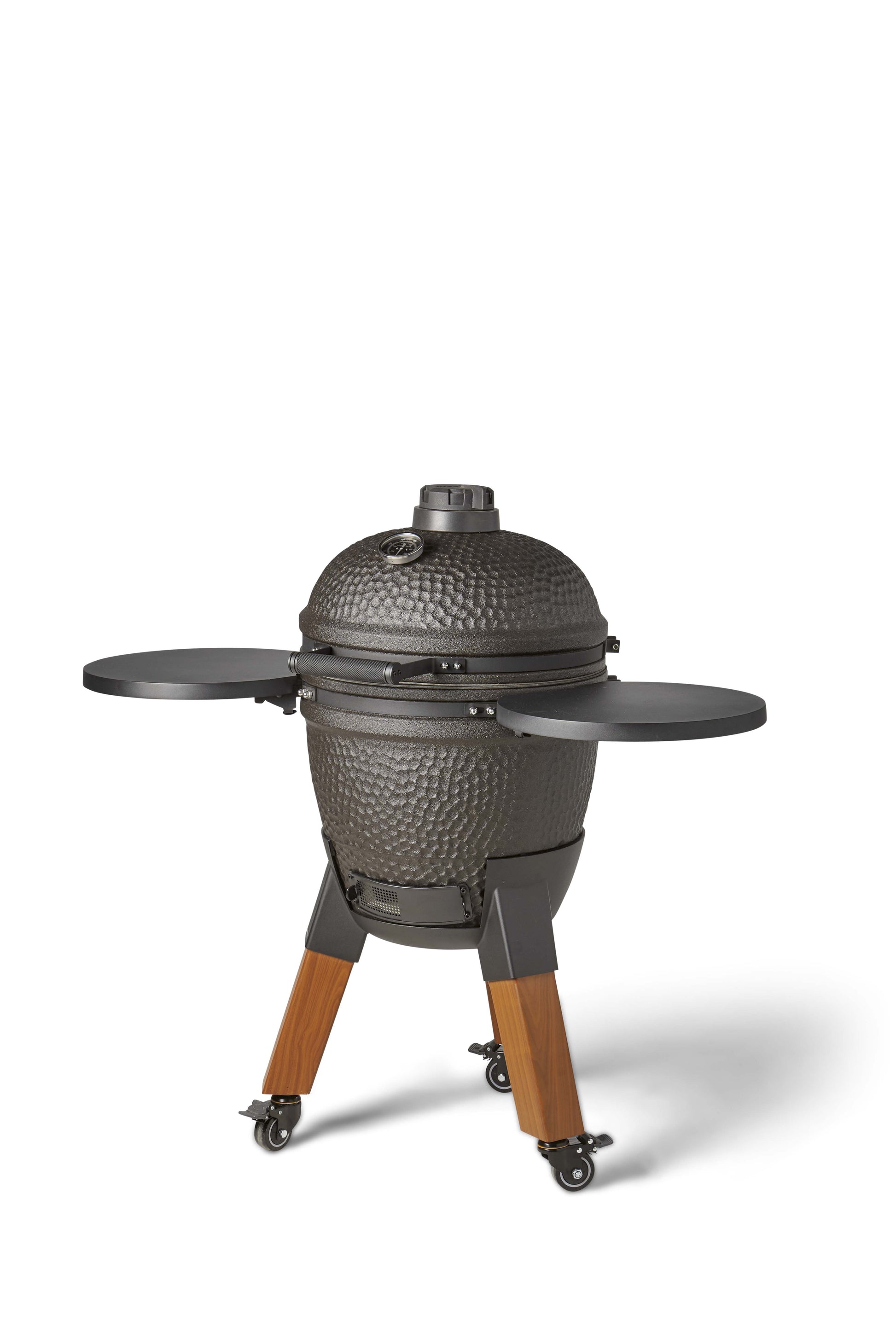 Kamado Moddern Special black, incl zijtafeltjes, aluminium houtlook poten én wieltjes