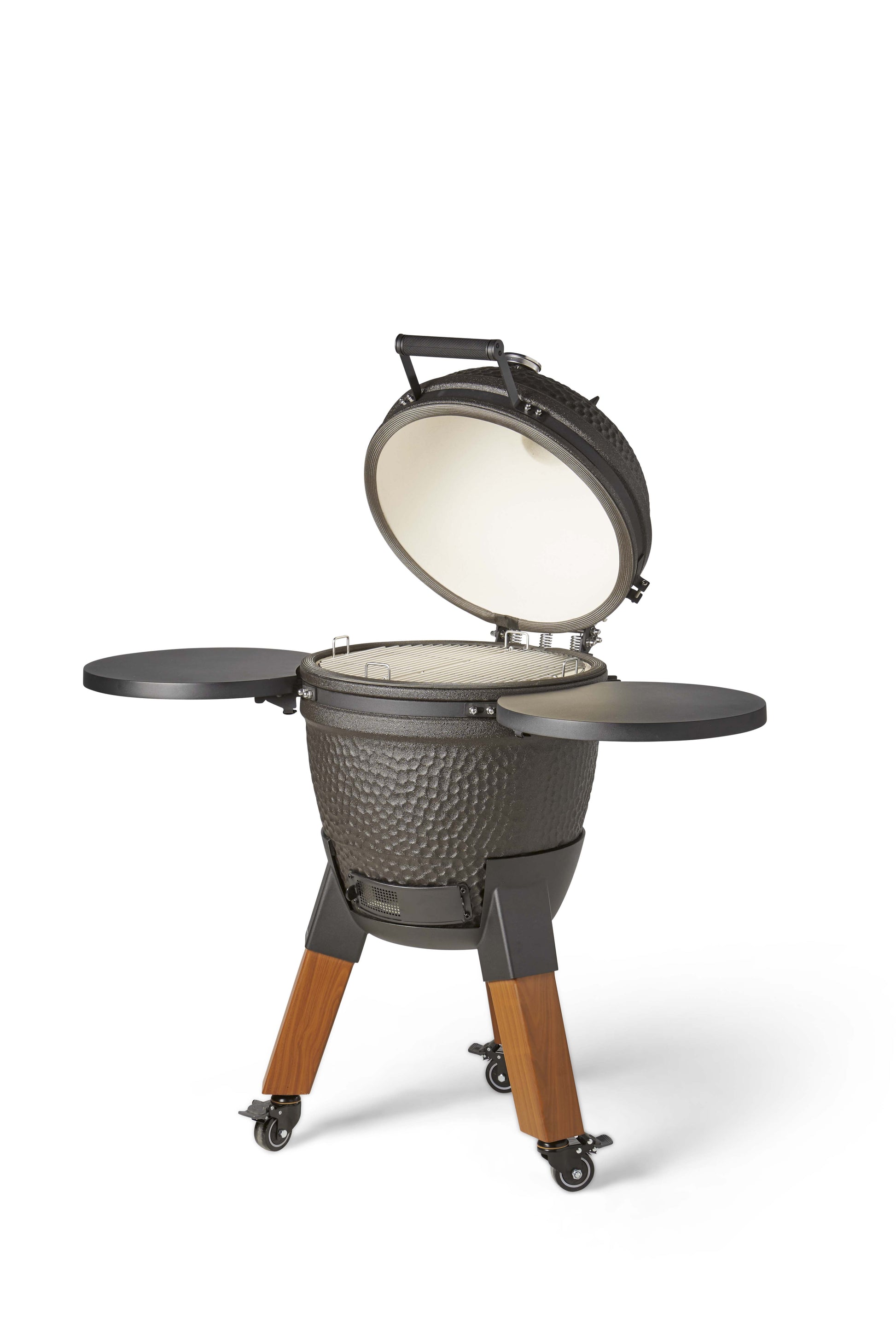 Kamado Moddern Special black, incl zijtafeltjes, aluminium houtlook poten én wieltjes