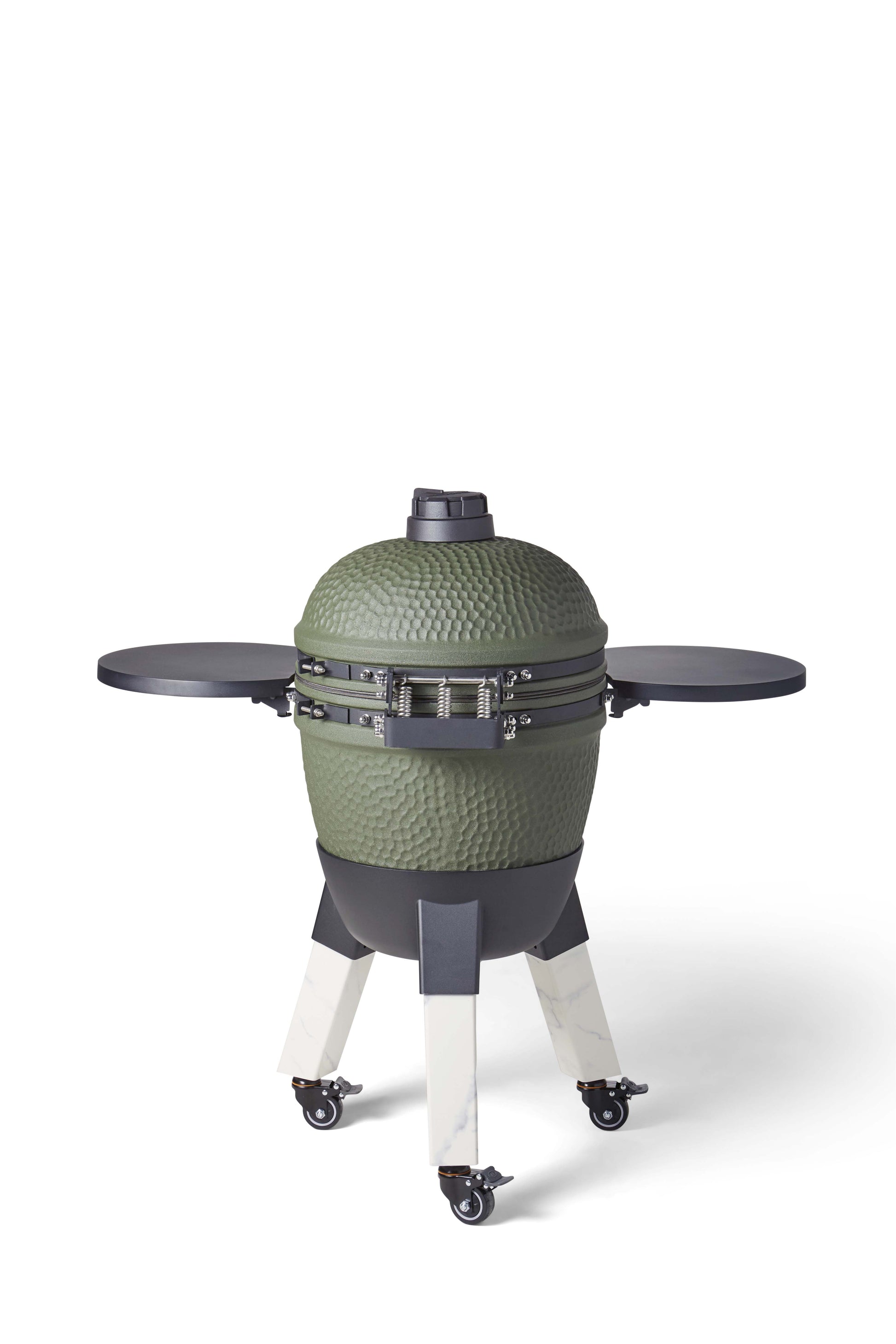 Kamado Moddern Special green, incl zijtafeltjes, aluminium marmerlook poten én wieltjes