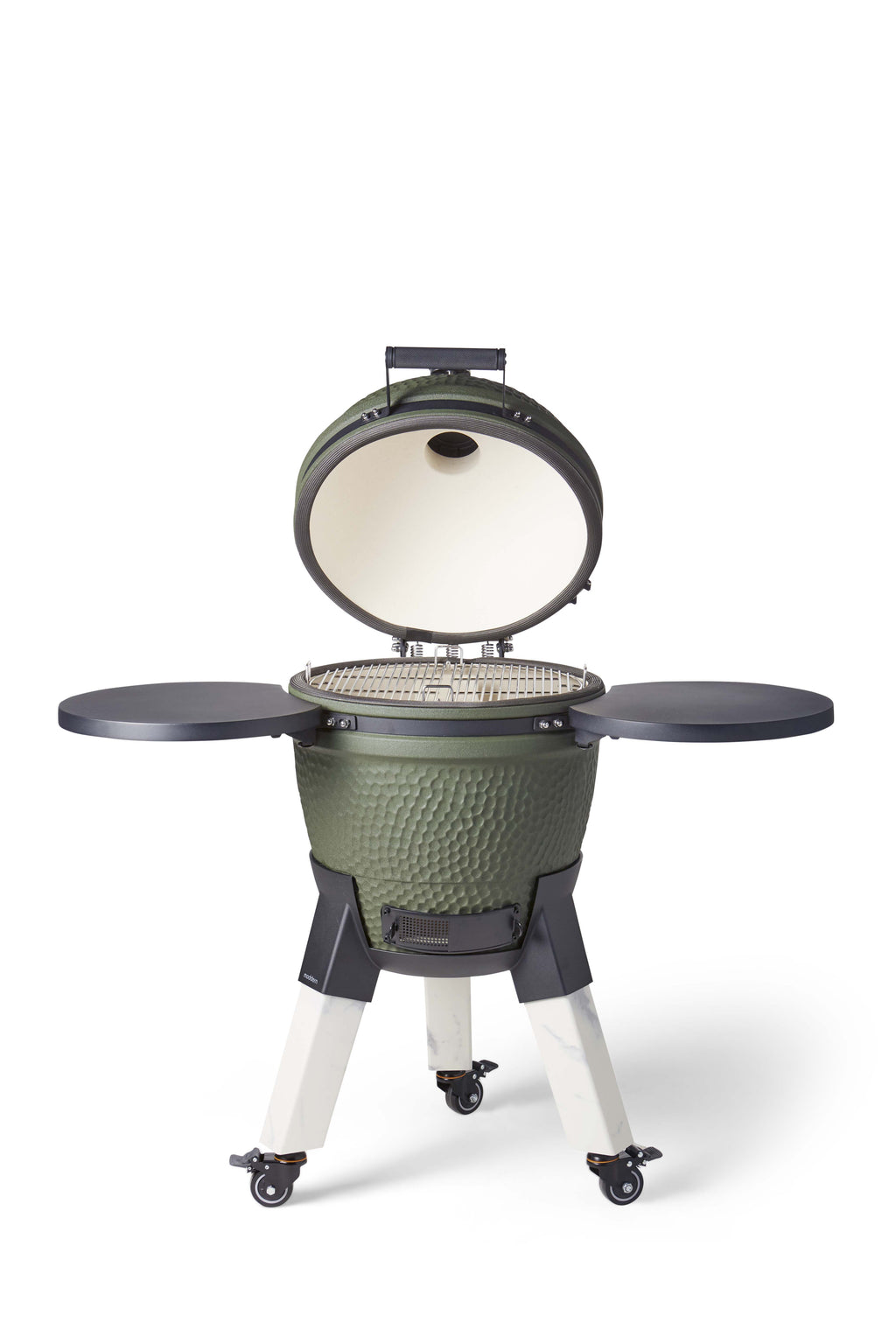 Kamado Moddern Special green, incl zijtafeltjes, aluminium marmerlook poten én wieltjes