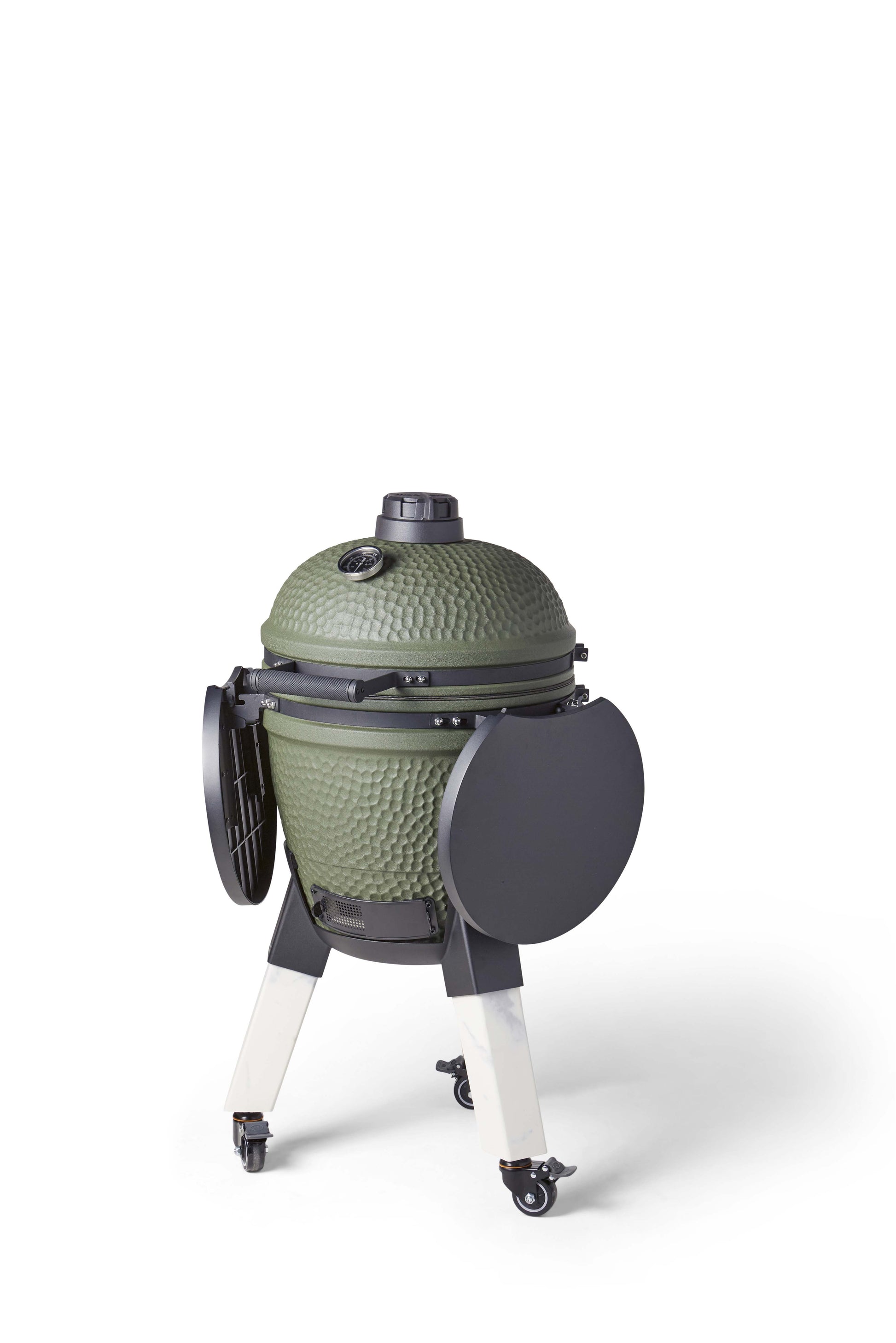 Kamado Moddern Special green, incl zijtafeltjes, aluminium marmerlook poten én wieltjes
