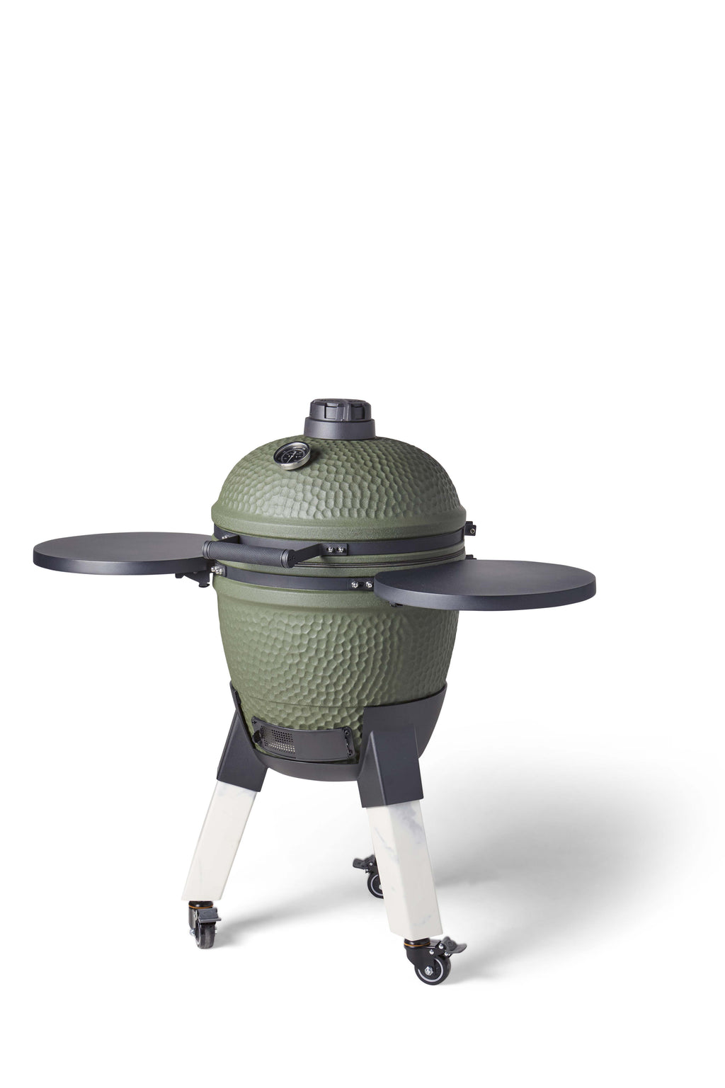 Kamado Moddern Special green, incl zijtafeltjes, aluminium marmerlook poten én wieltjes