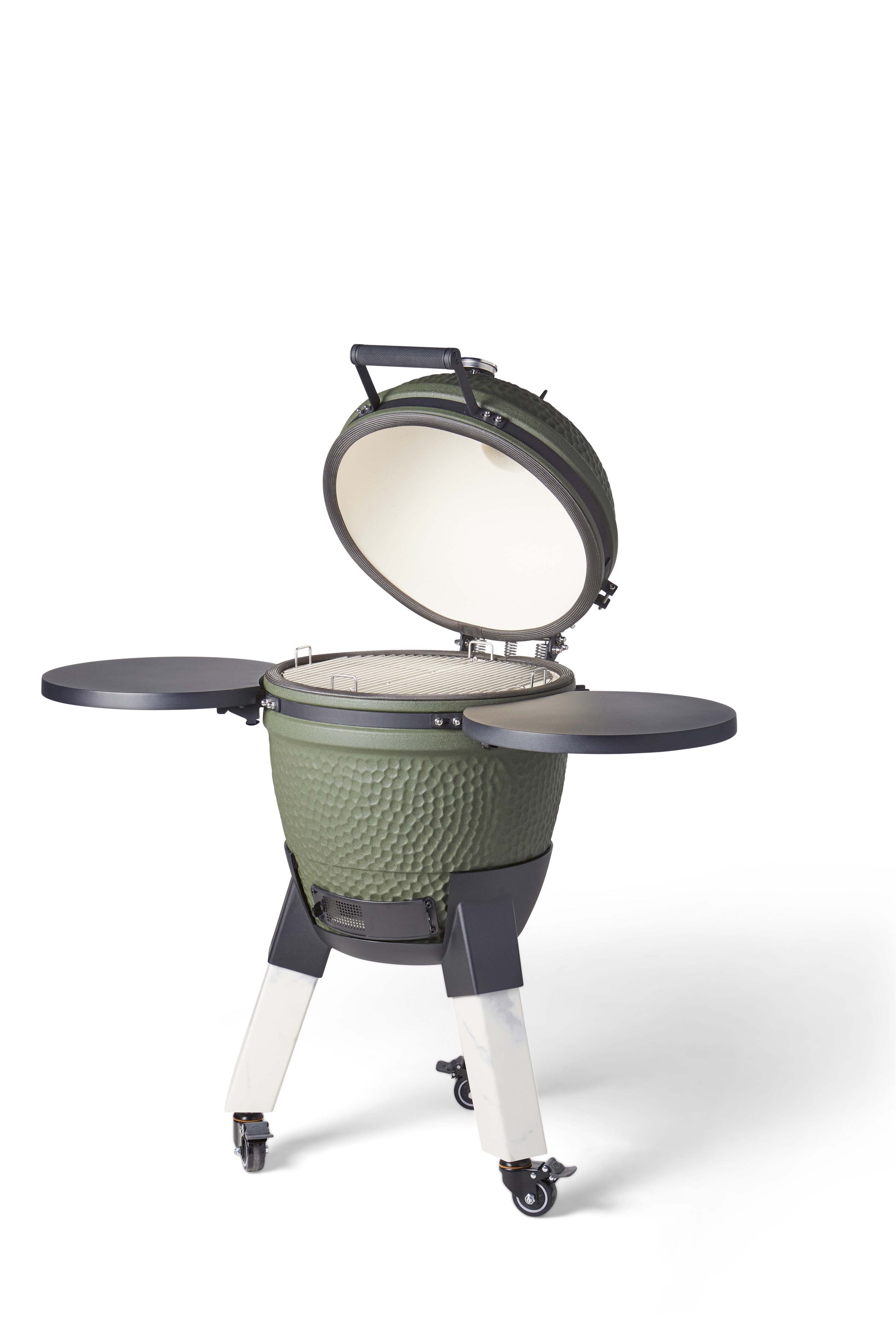 Kamado Moddern Special green, incl zijtafeltjes, aluminium marmerlook poten én wieltjes