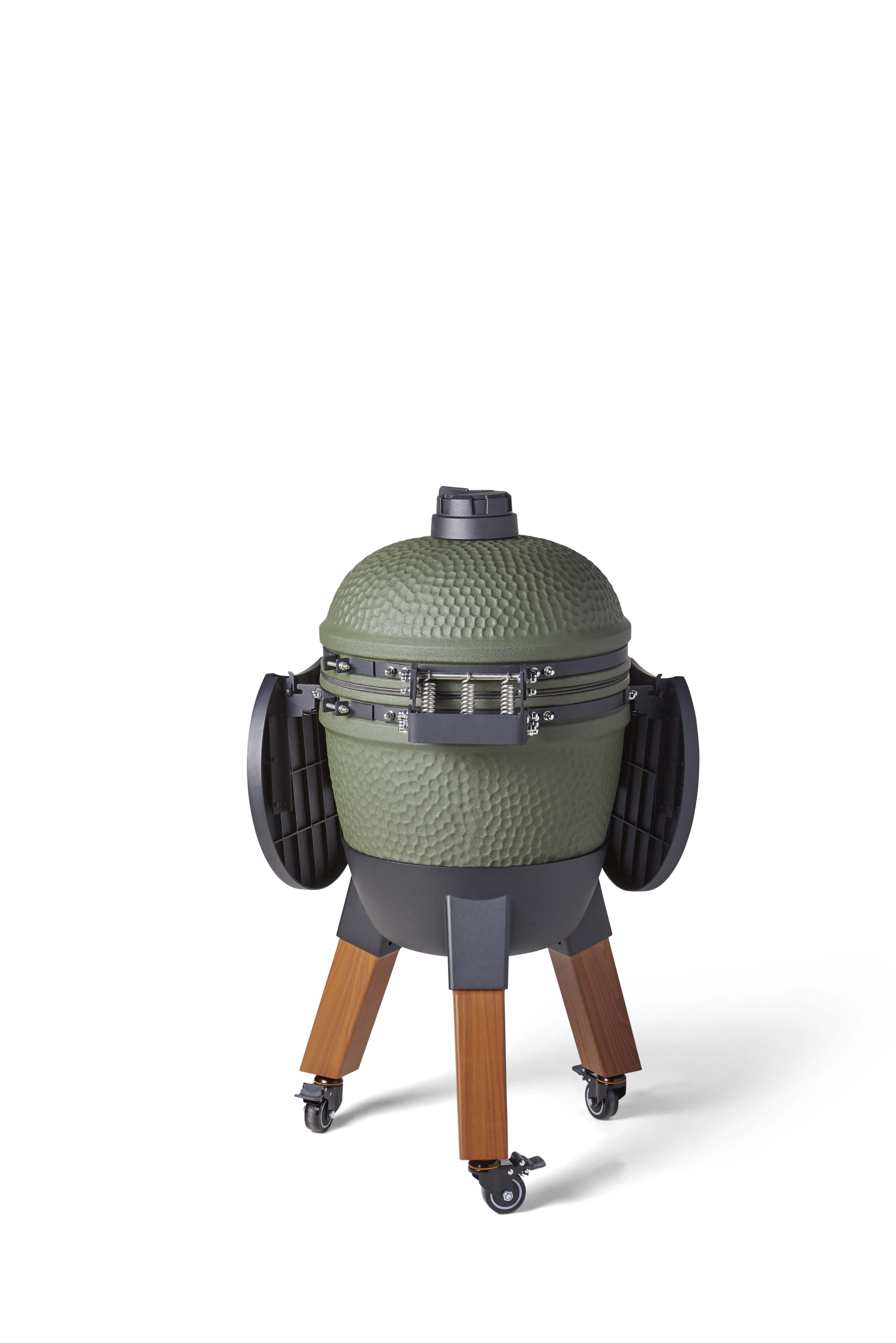 Kamado Moddern Special green, incl zijtafeltjes, aluminium houtlook poten én wieltjes
