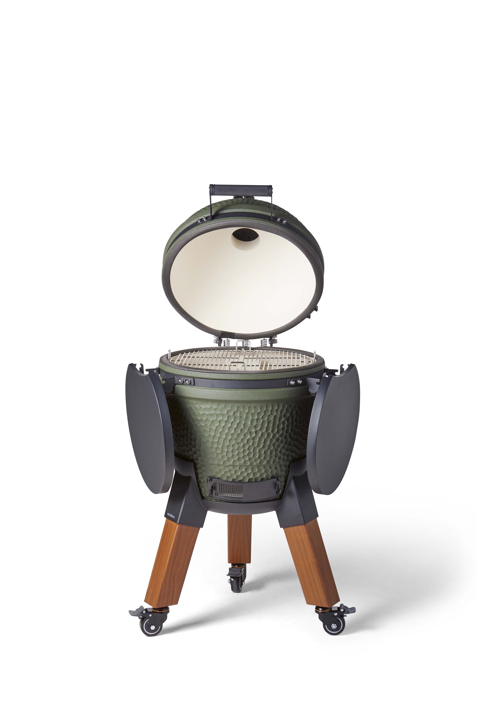 Kamado Moddern Special green, incl zijtafeltjes, aluminium houtlook poten én wieltjes