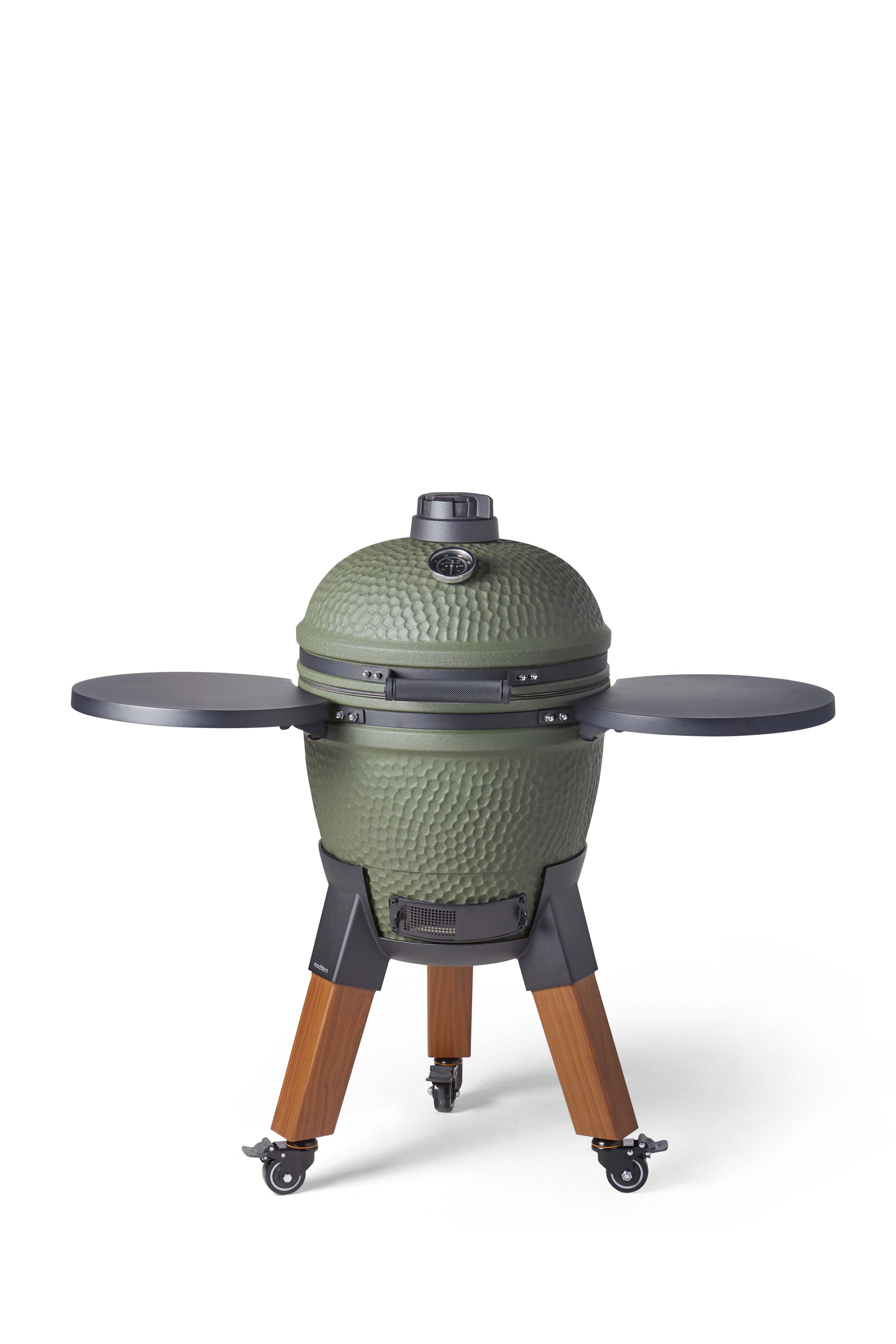 Kamado Moddern Special green, incl zijtafeltjes, aluminium houtlook poten én wieltjes