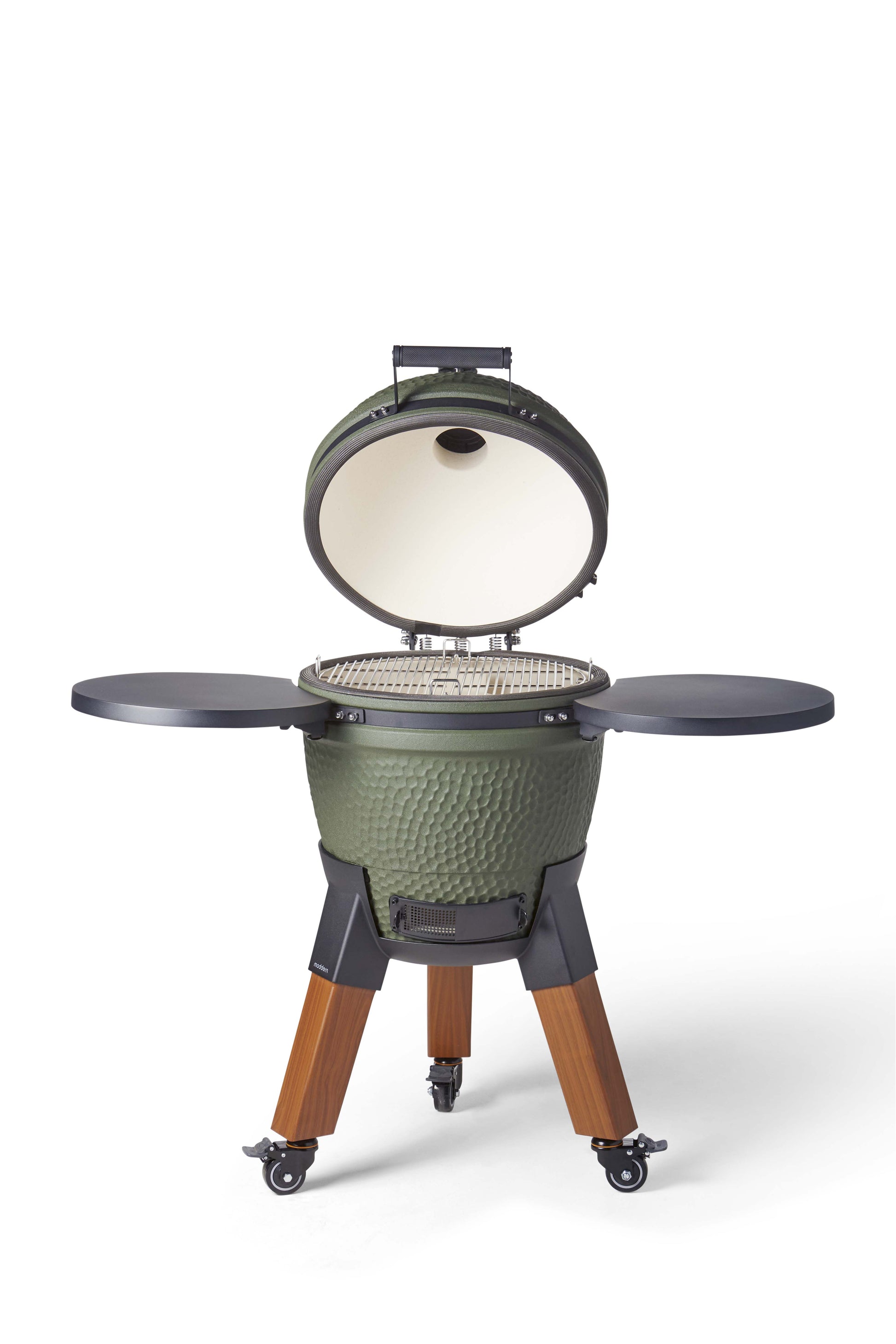 Kamado Moddern Special green, incl zijtafeltjes, aluminium houtlook poten én wieltjes