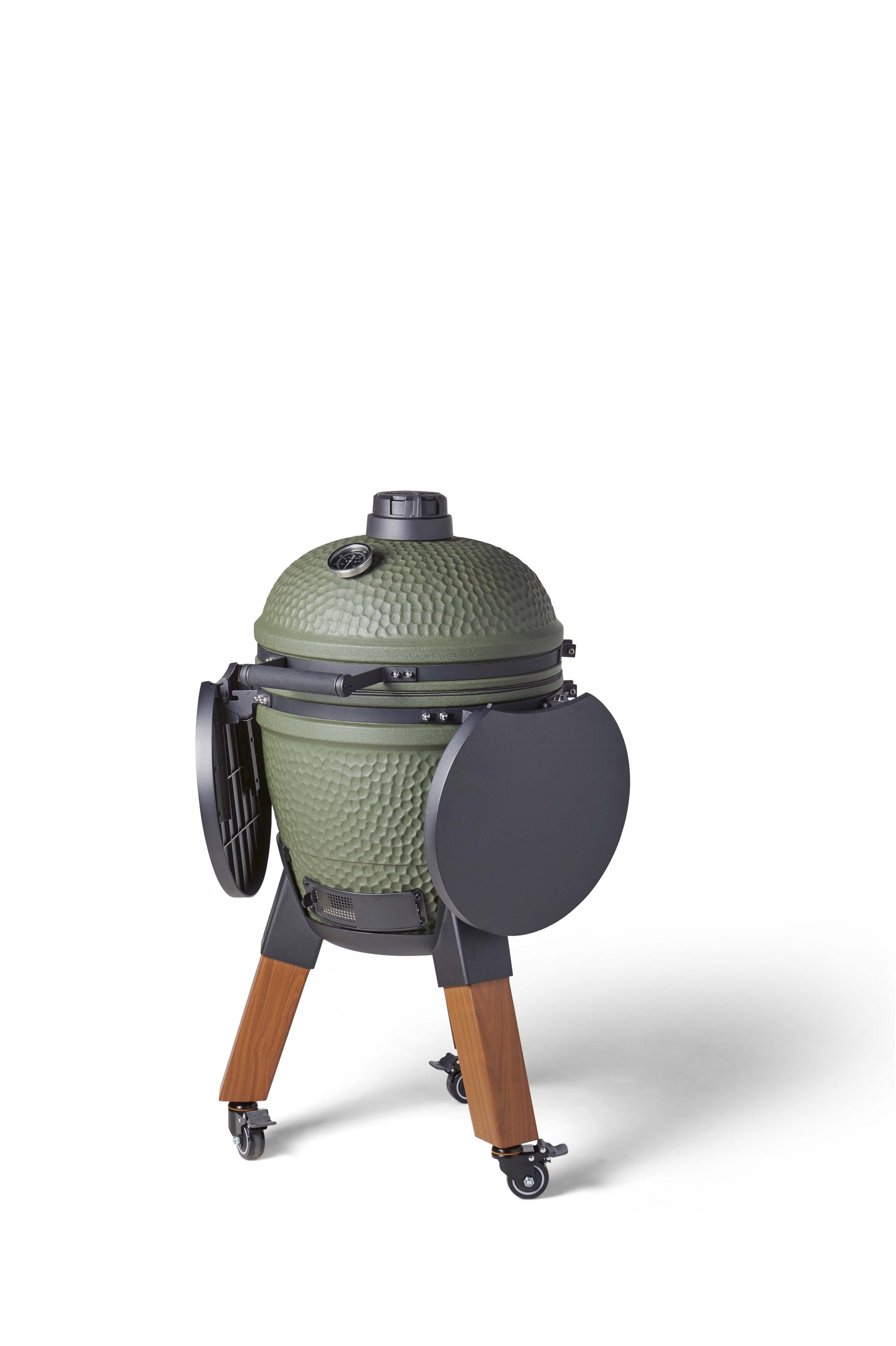 Kamado Moddern Special green, incl zijtafeltjes, aluminium houtlook poten én wieltjes
