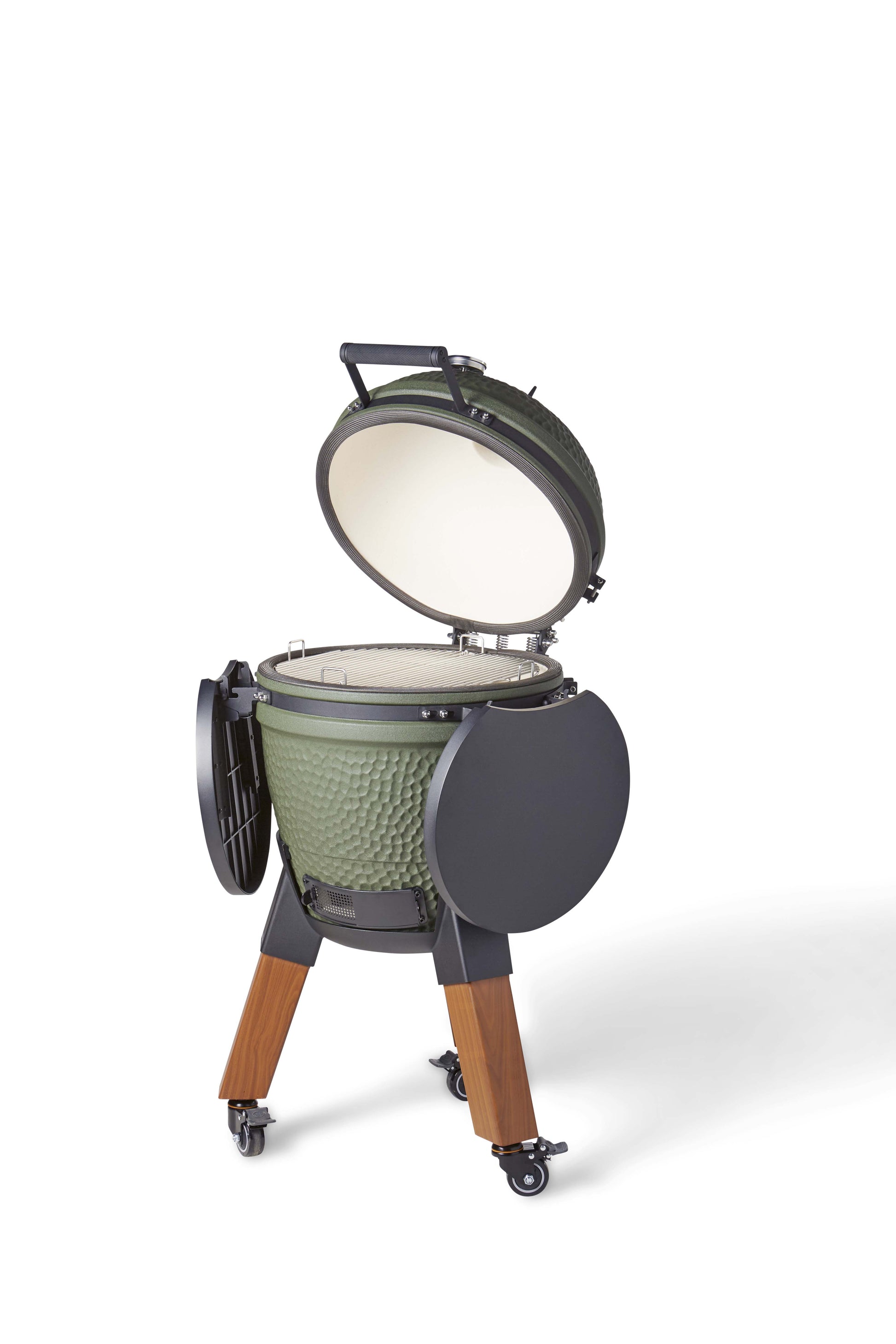 Kamado Moddern Special green, incl zijtafeltjes, aluminium houtlook poten én wieltjes