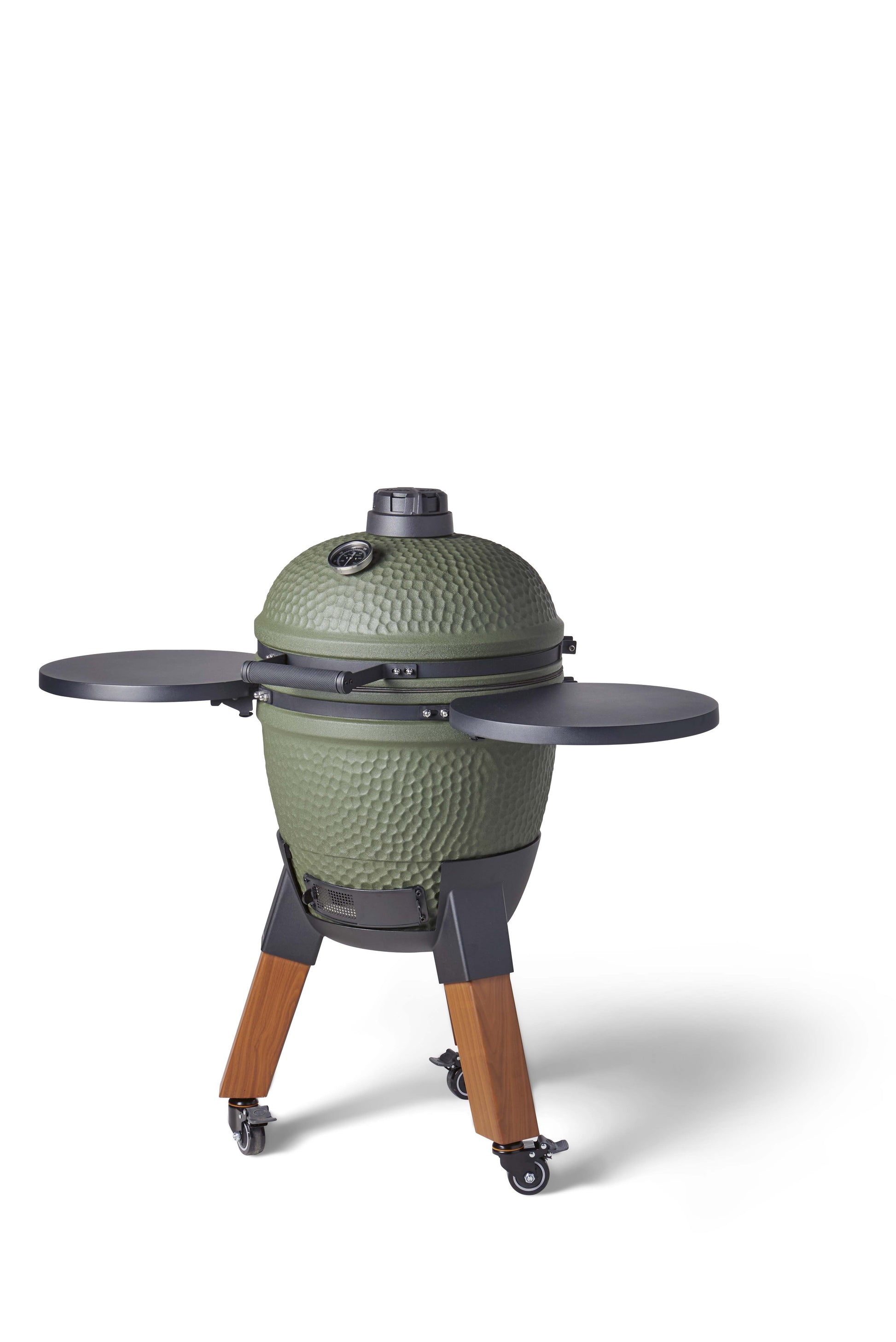 Kamado Moddern Special green, incl zijtafeltjes, aluminium houtlook poten én wieltjes