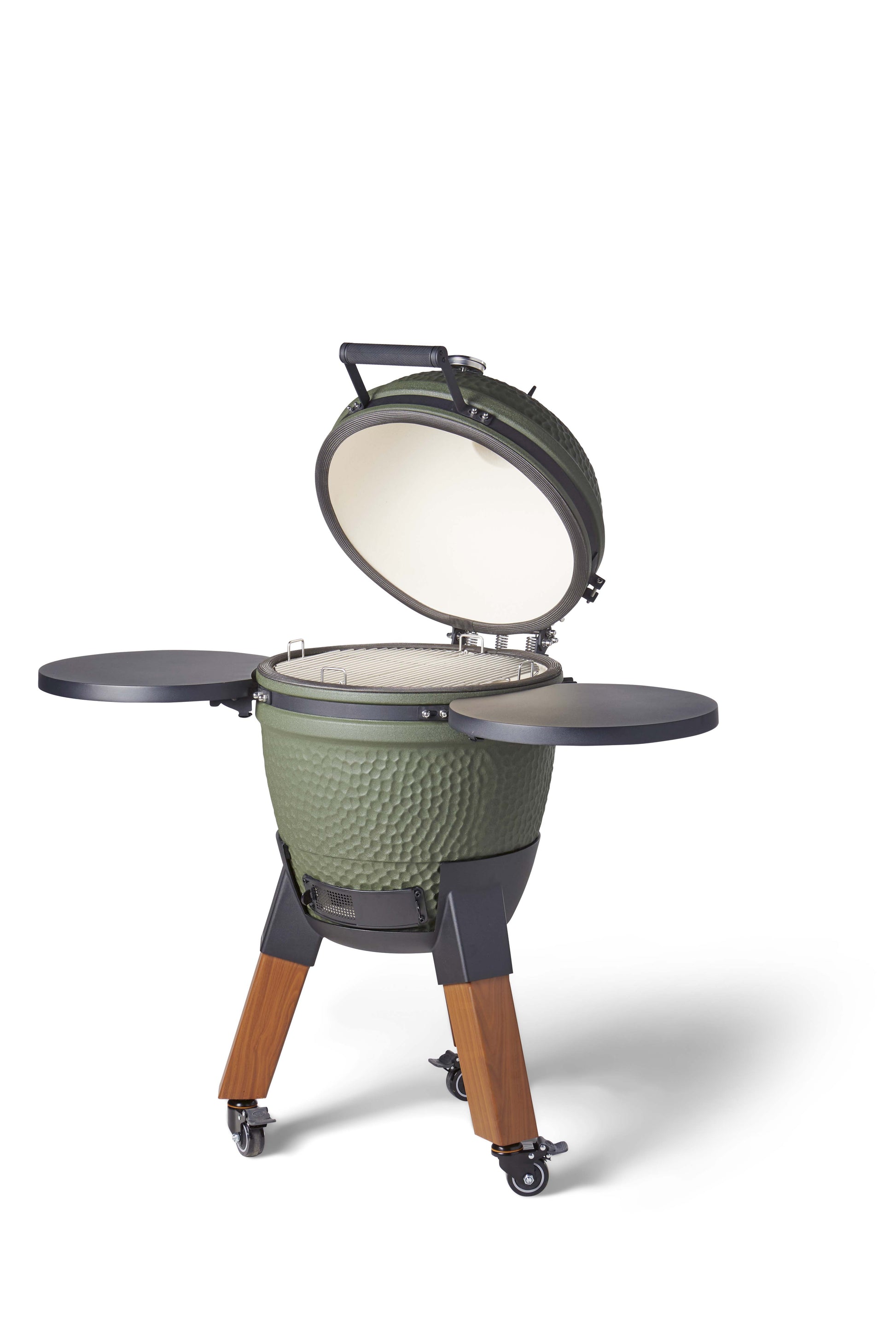 Kamado Moddern Special green, incl zijtafeltjes, aluminium houtlook poten én wieltjes